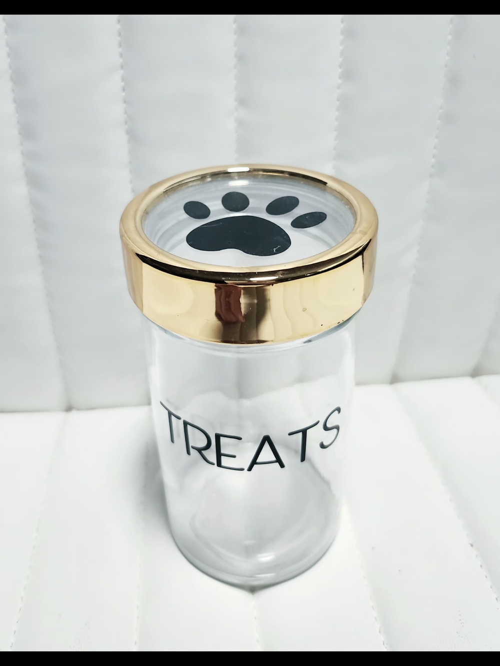 Clear Dog Treat Jar with Gold Lid - TREATS